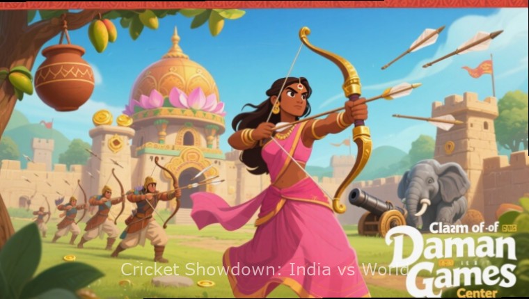 Cricket Showdown: India vs World Cricket Showdown: India vs World game cover showing Indian cricket team playing against world XI